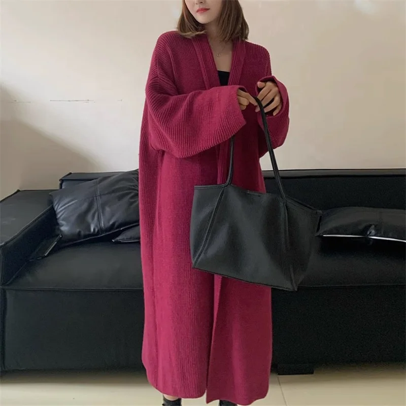 OEM/ODM Custom Ladies Long Coat Design Autumn French Style High-class Loose Knitted Cardigan Thickened Long Cardigan Sweater