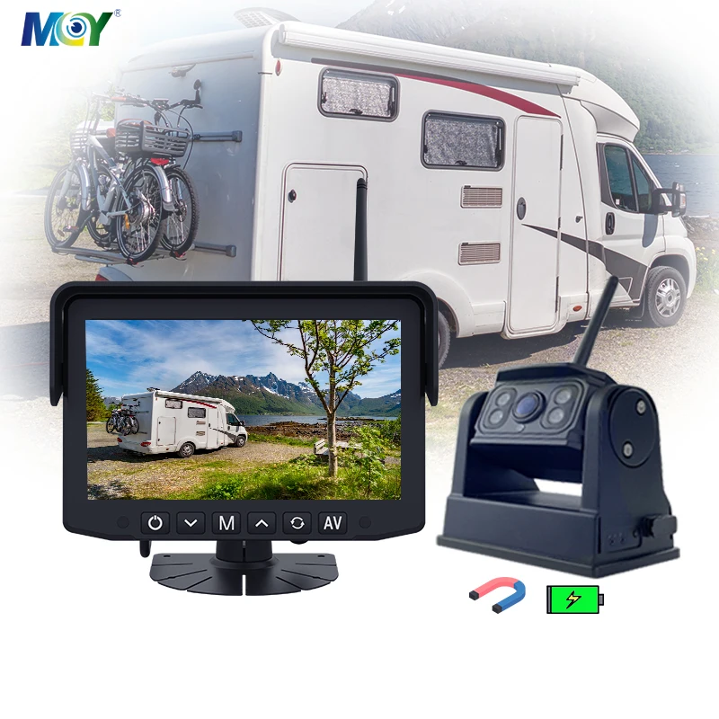 7 inch LCD Monitor Display Rechargeable Wireless Magnetic Backup Rear View Camera for RV Trailer Truck
