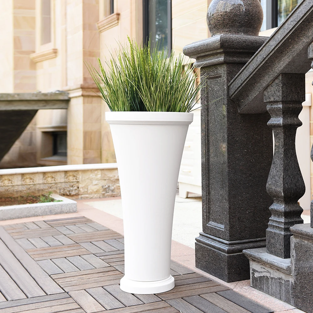 Indoor outdoor garden tall round white plastic planter pot