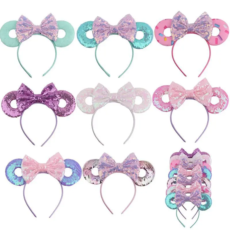 Wholesale Kid Hair Accessory Cartoon Black Mouse Ears Cute Festival Party Hair Band Colorful Polka Dot Hair Sequins Bow Headband