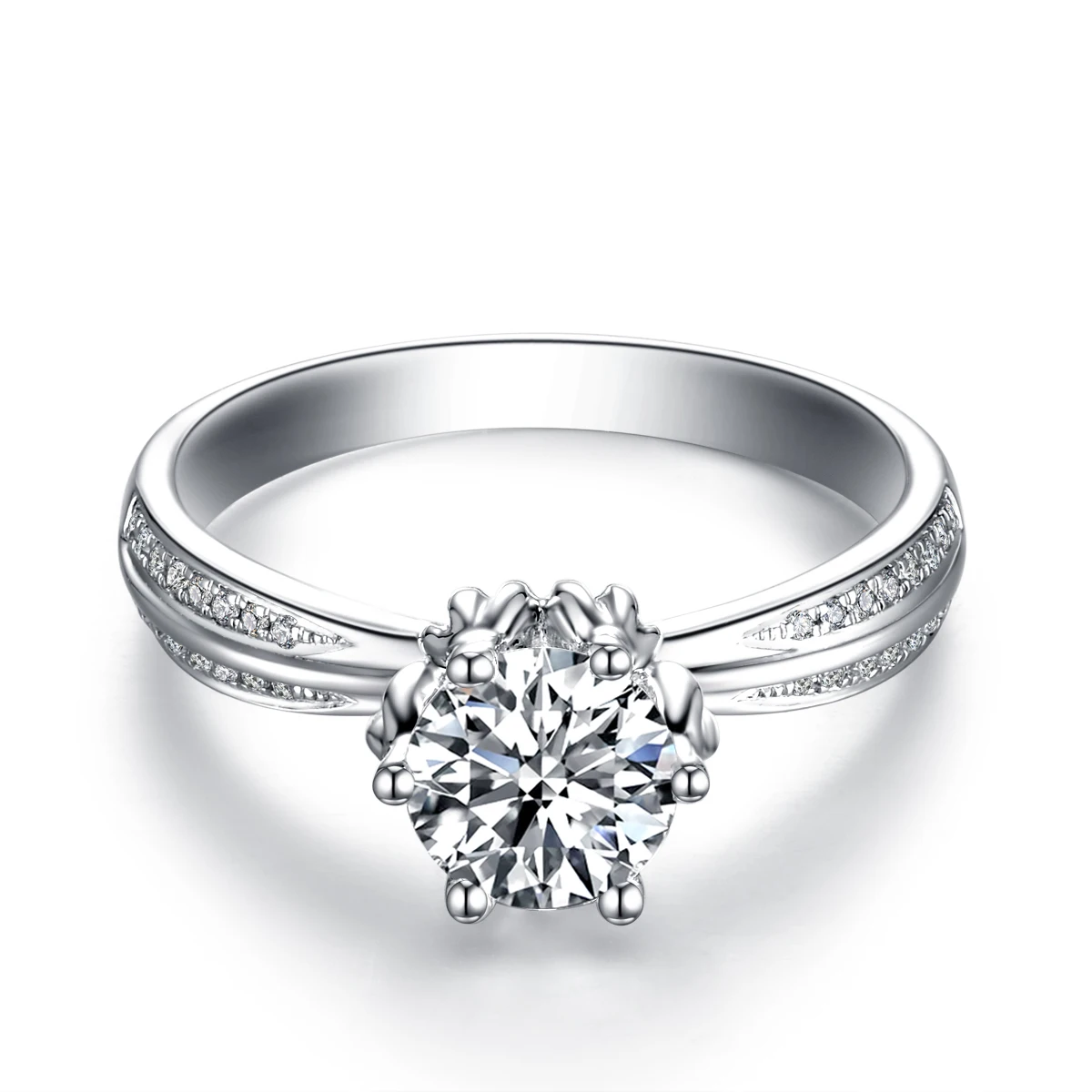 Pave Rare design Diamond Ring 18K White Gold Round Shape Synthetic Diamond Jewelry Ring For Women Wedding Engagement Ring