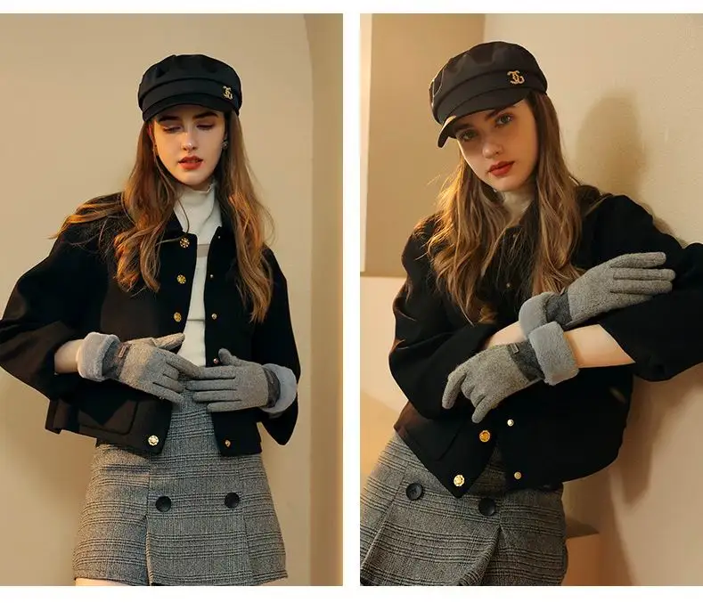 cashmere Women gloves windproof soft fur cuff cute embroidery touch screen winter bike riding gloves for ladies