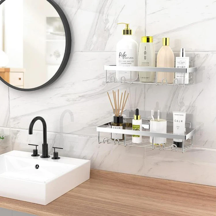 Jutye Stainless Steel Bathroom Wall Mounted Shelves Basket Shower Basket  Adhesive Silver Shower Caddy