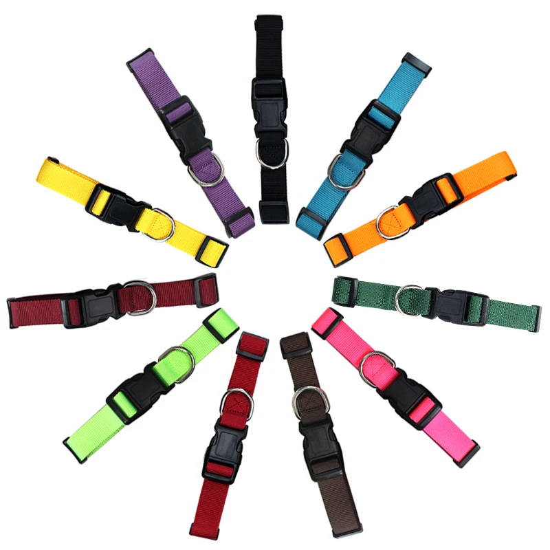 Wholesale Personalized Logo  Basic Vegan Adjustable Collares Para Perros Blank Plain Nylon Dog Pet Collar