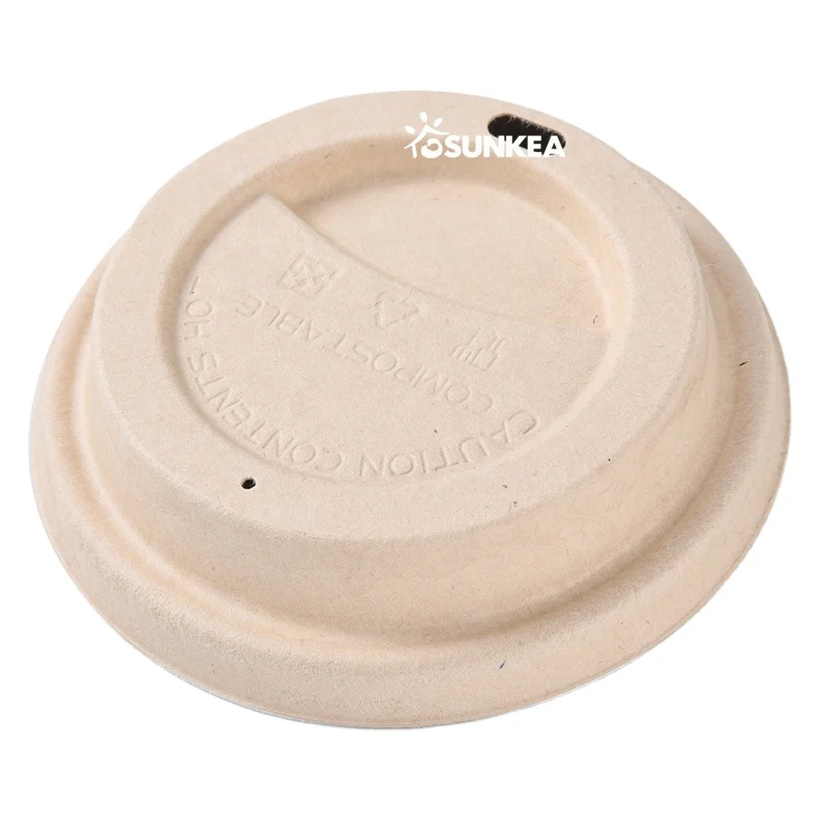 Compostable Bagasse Cup Lid/Sugarcane Lid/ Pulp coffee lid For plastic ban