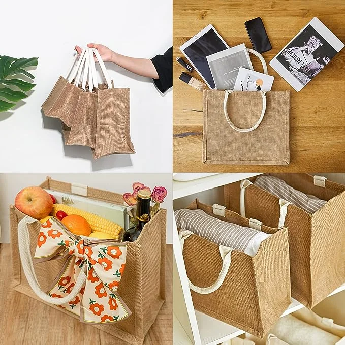 With Pink Ribbon Strap With Logo Printed Hessian Burlap Jute Tote Bag Wholesale For Advertising