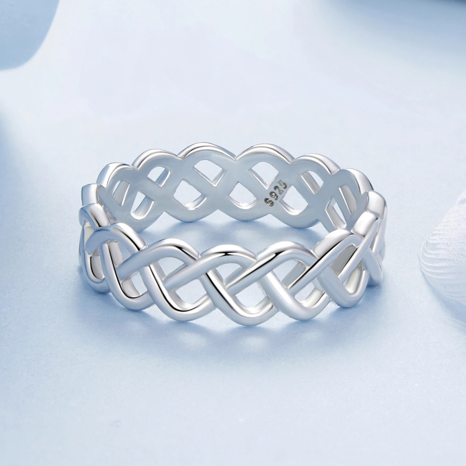 925 Sterling Silver Hollowed Woven Ring Minimalism Finger Band Plated White Gold for Women Lover Fine Jewelry Gift BSR619