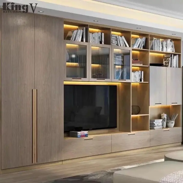Новый дизайн современный простой глянцевый стенд для телевизора KINGV с УФ-защитой стенной шкаф со светодиодной подсветкой