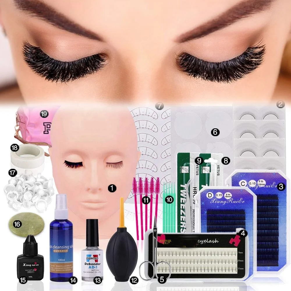 Wholesale private labels individual eyelash volume extension custom matte black eyelash extension kits supplies