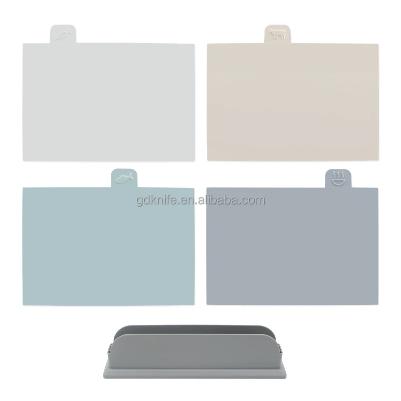 Antimicrobial Eco-friendly 4 pcs Cutting Boards with Color Coded Food Icon Kitchen Plastic Chopping Board Set