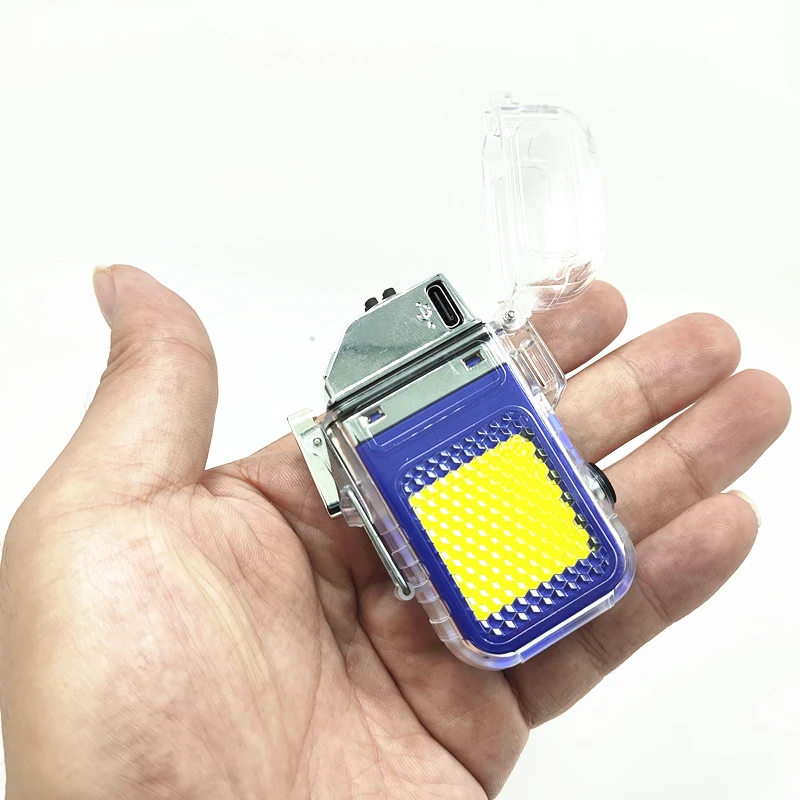 Transparent Shell Waterproof Double Arc COB Lighting Type-C Charging Multifunctional Qutdoor Windproof USB Electric Lighter