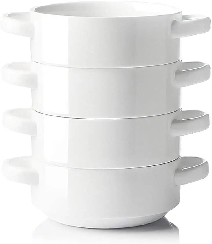 New trending French Onion Soup Cereal Pot Pies Stew Chill use Pasta 20oz stackable ceramic soup bowls with double handle