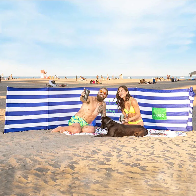 Large Lightweight Compact Foldable Polyester Wood Pole Sun Shelter Beach Fence Camping Beach Windbreaker Screen Tent