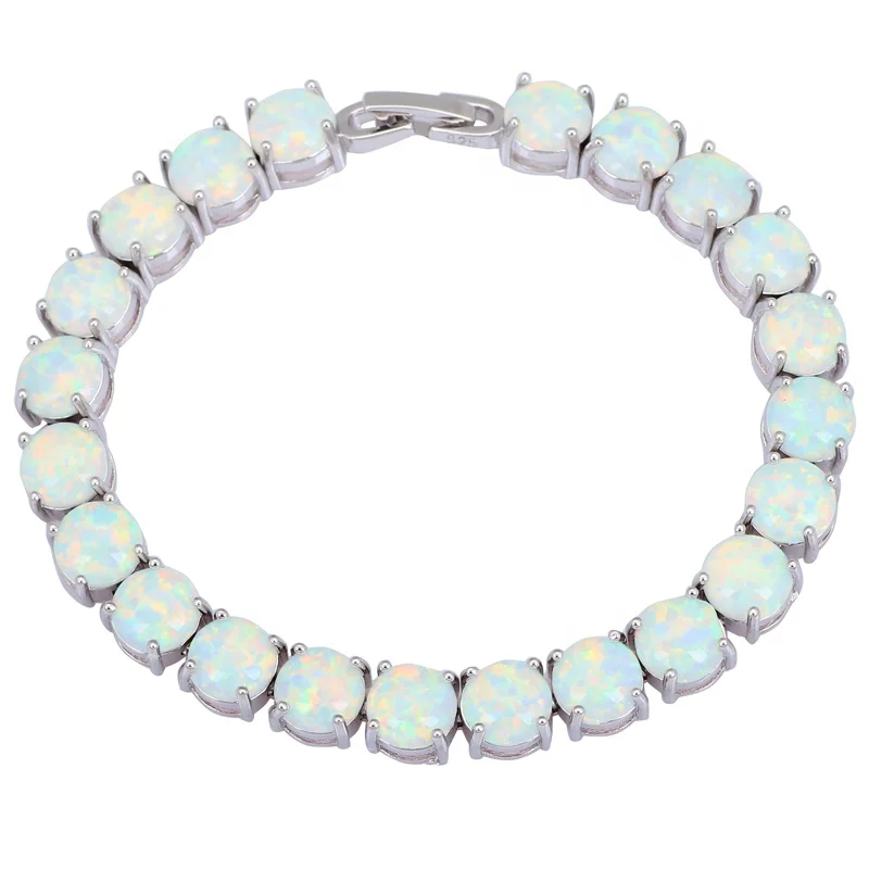 New Design Unisex pink 8mm Cut Tennis Bracelet Ocean Blue Fire Opal Rhodium Plated Greek Style Sample Making Available