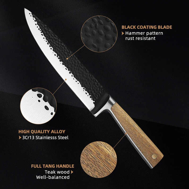 Высокоуглеродный молоток с черным покрытием профессиональные наборы ножей для шеф-повара 5Cr15Mov Набор японских кухонных из нержавеющей стали