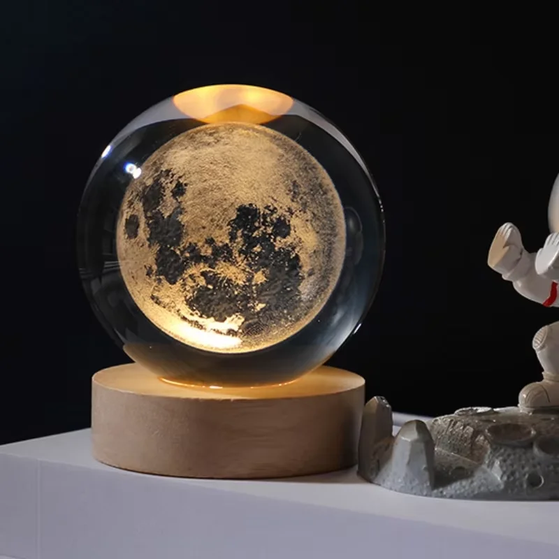 New 3D Crystal Ball 3d Galaxi Moon Night Light Multicolor Solar System Crystal Ball Night light for Birthday Christmas Day Gifts