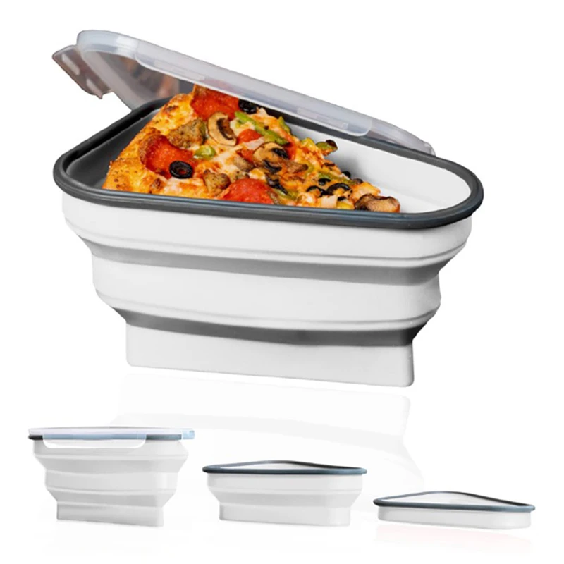 Reusable foldable pizza pack box storage box portable collapsible silicone pizza box container with 5 trays