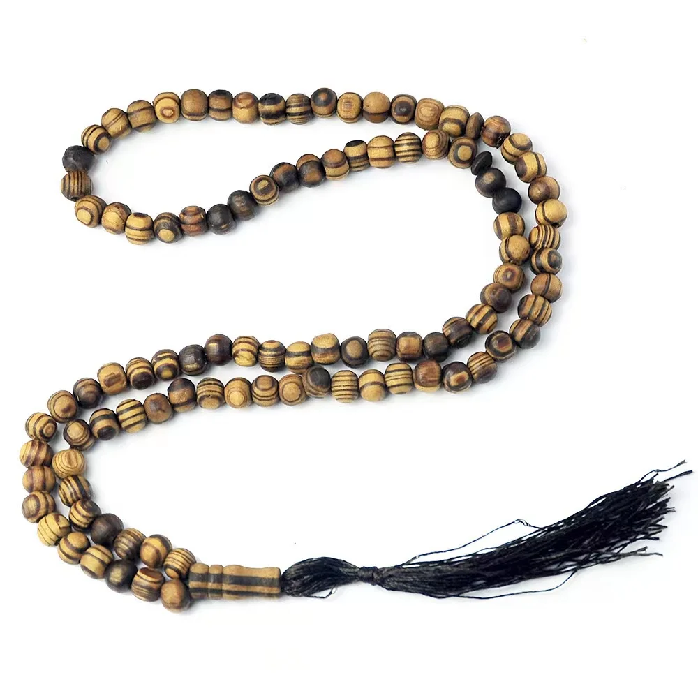 Muslim Prayer beads 99 8mm natural wood grain rosary beads Middle Eastern Indonesian prayer Tesbiha bead