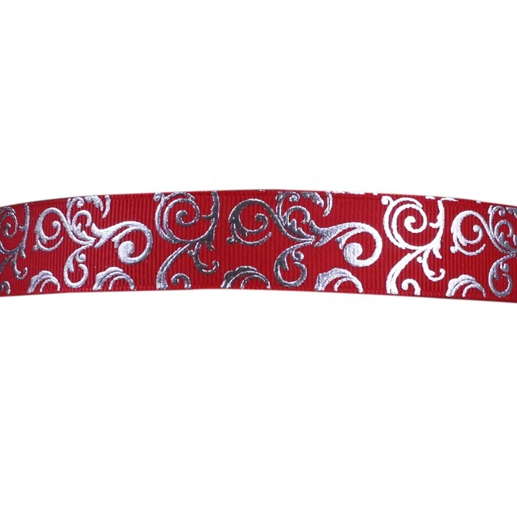Custom Ribbon Roll Decorative Gift Wrapping Printed Logo Flowers Sliver Foil Grosgrain Ribbon