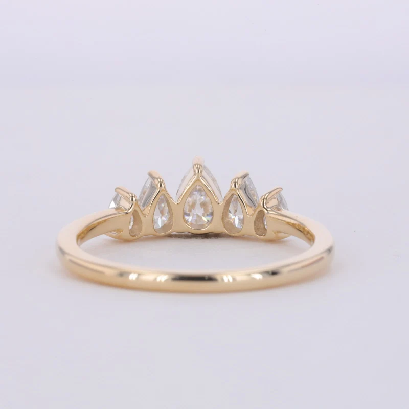 Five Stone Pear Shape Crown DEF VS Loose Lab Diamond Wedding Ring 14k Gold Engagement Ring for Women