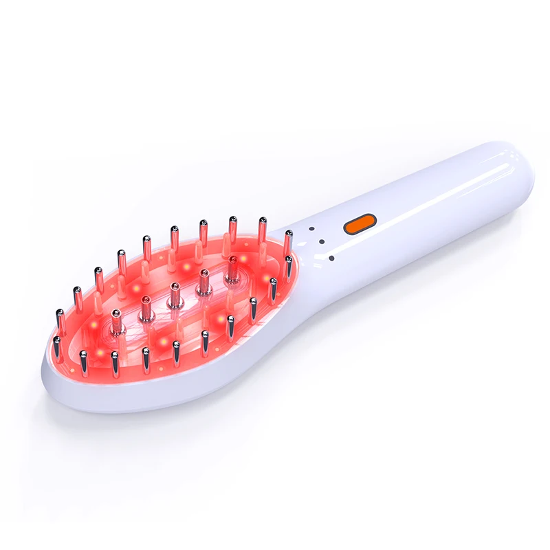 Rechargeable anti stress EMS red light aluminum head massager electric hair brush vibrating scalp hair oil massager with logo