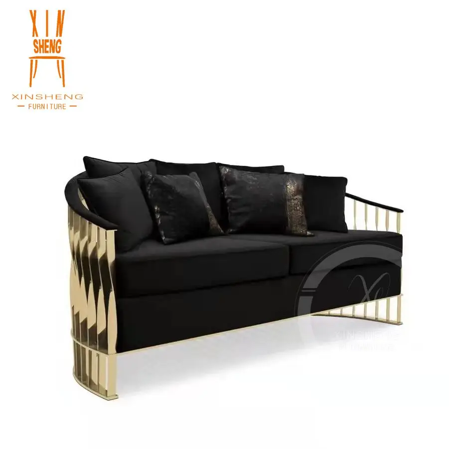 Luxury Wedding furniture black velvet gold frame sofa