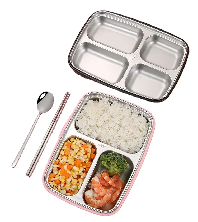Большая емкость Bento Tiffin коробка портативный SUS 304 3 отделения из нержавеющей стали Ланч-бокс с ложкой и вилкой