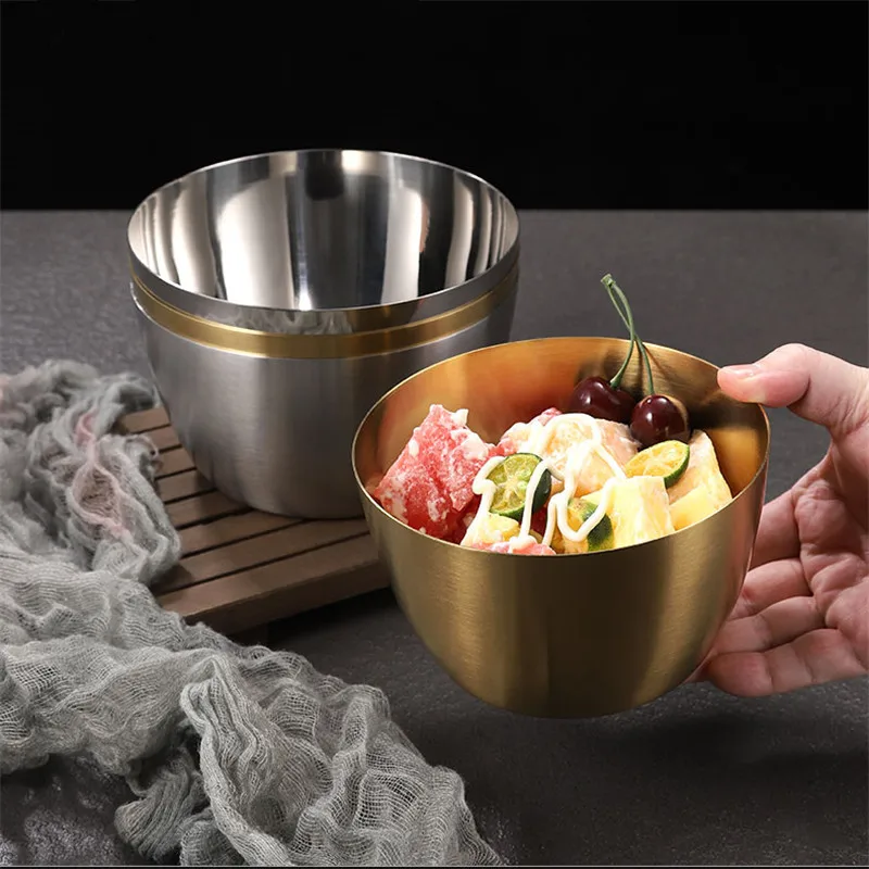 Korean Stainless Steel Salad Bowl Self-Service Seasoned Golden Cold Noodle Bowl Raw Fruit and Vegetable Bucket