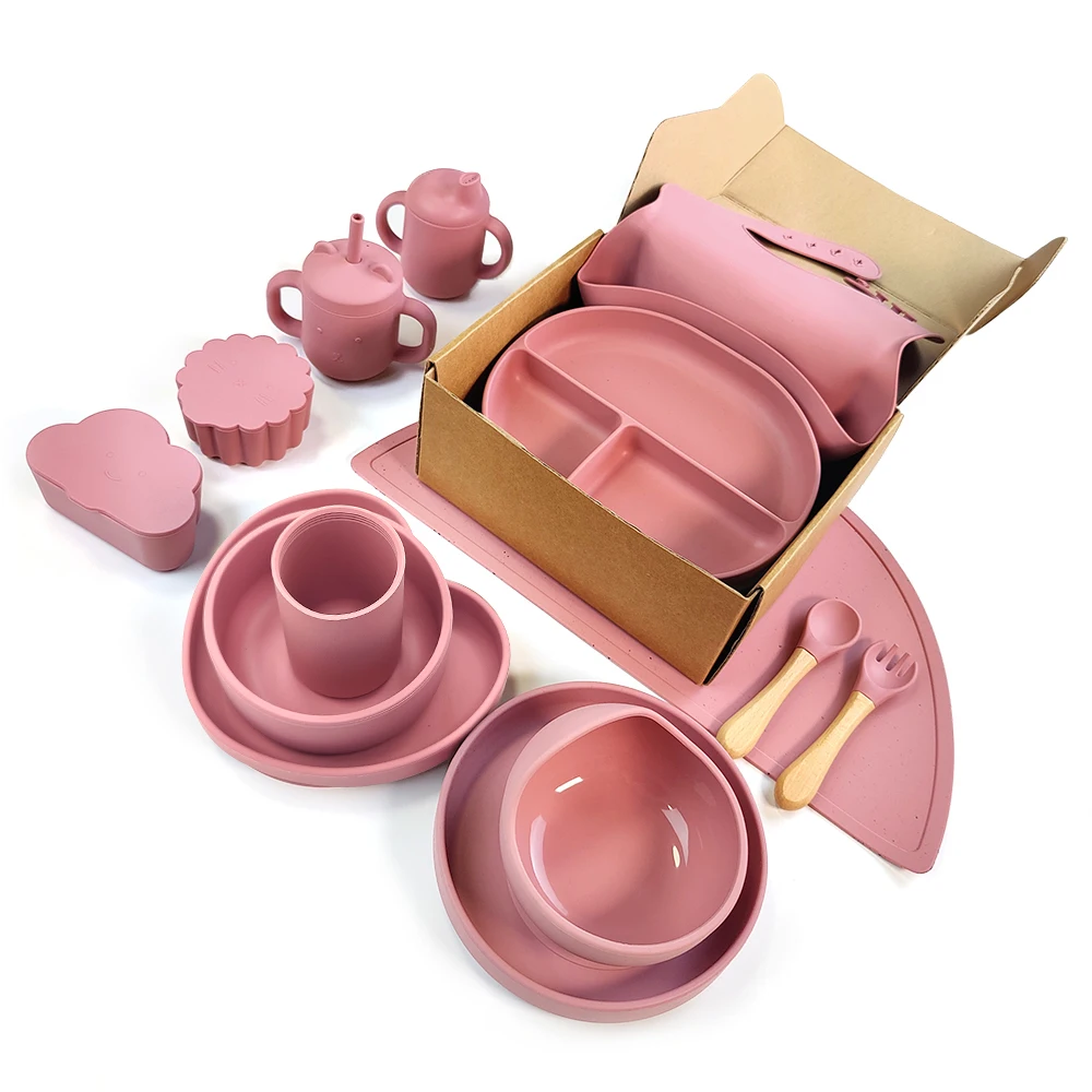 Bpa Free Food Grade Silicone Tableware Toddler Baby Silicone Suction Plate Modern Kids Bowl Silicone Baby Feeding Set
