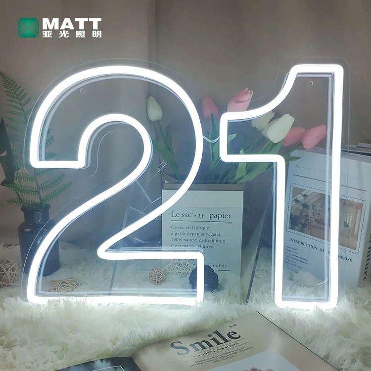 MATT 2023 factory manufacture drop shipping 32 cm number 21 birthday party activities decorations custom indoor led neon sign