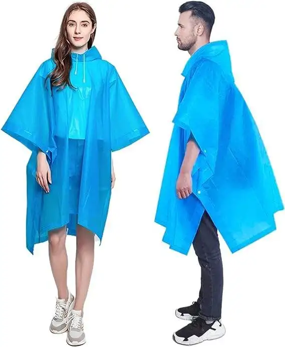 Multifunction Outdoor Custom Logo Unisex Long Adult PEVA Rain Poncho with drawstring