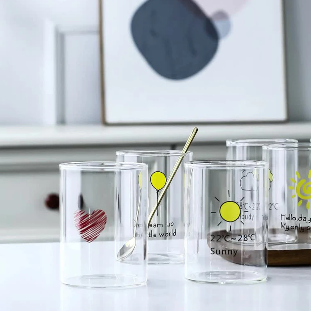 Heat Resistant Round Glass Coffee Cup Letter Glass Cup For Juice Tea Cup Personalized Mug