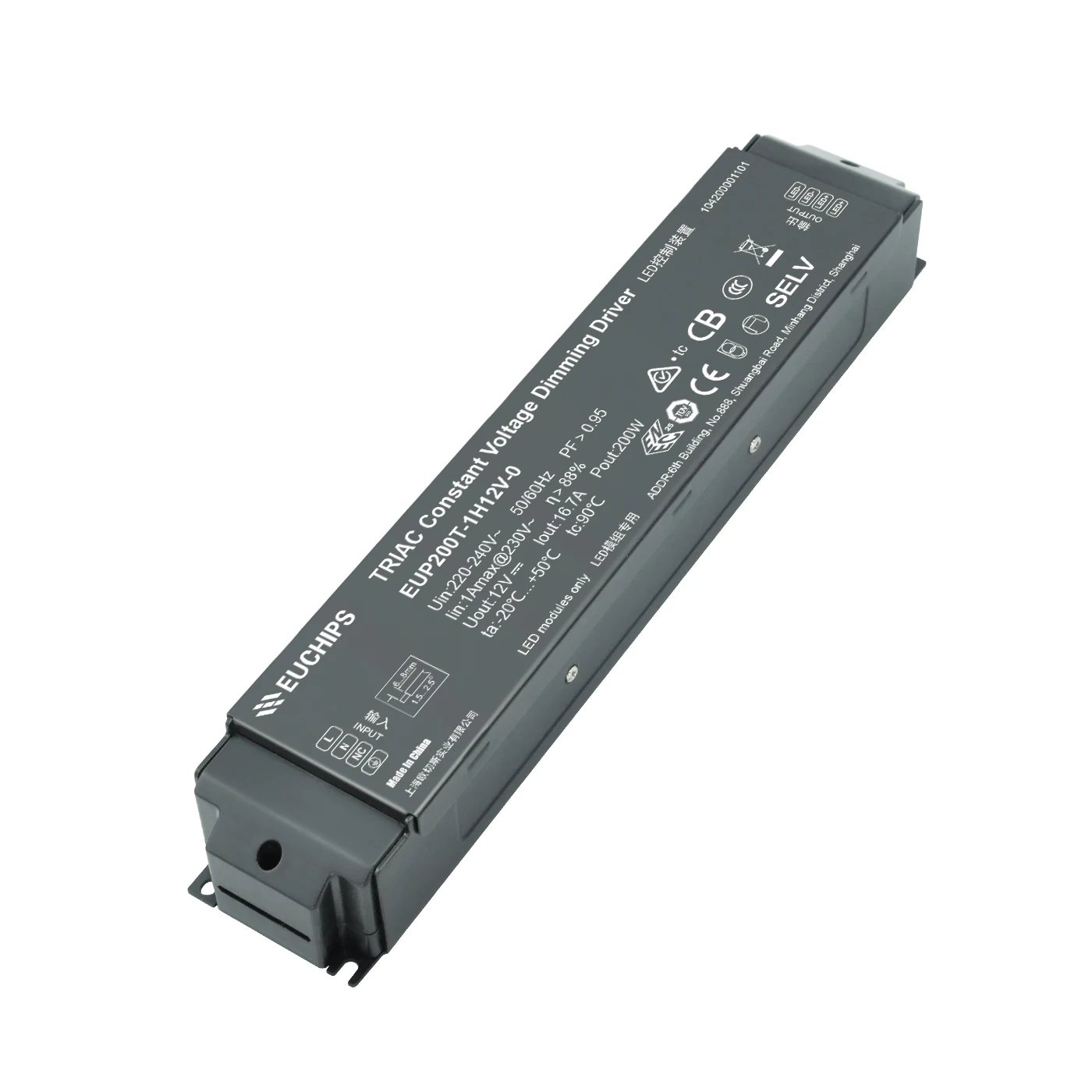 Trailing Edge 200W Power Supply Constant Voltage 12V Black Housing Led Dimmable Triac Driver