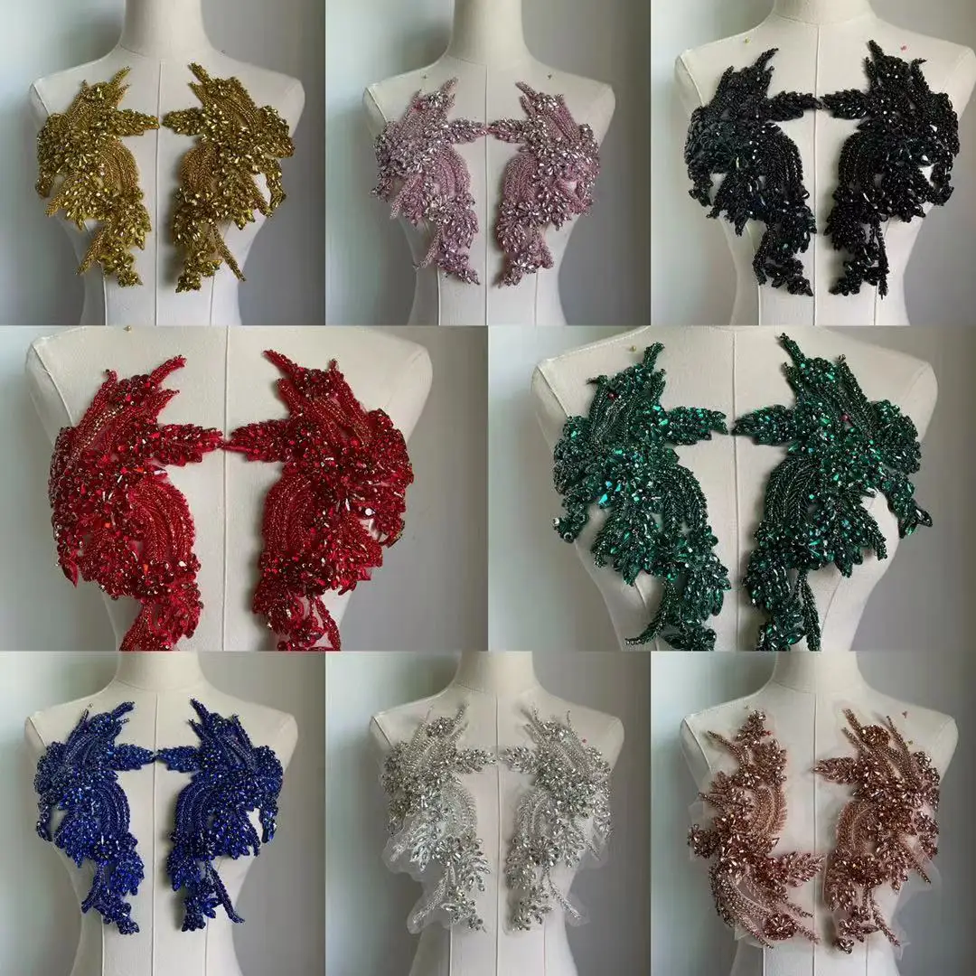 Silver Heavily Crystal Flower Patches Rhinestone Applique Embroidery Beaded Sewing Appliques for garment accessories