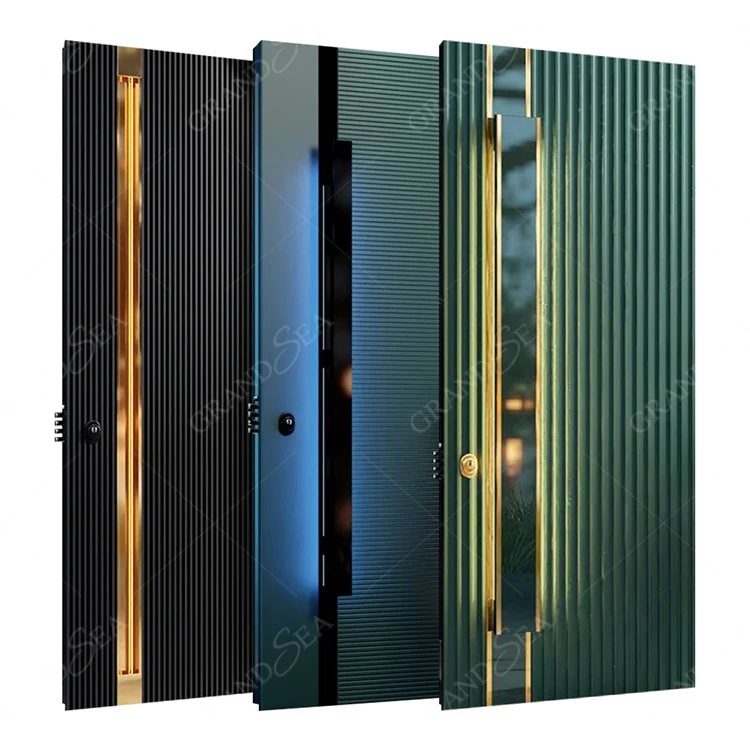 High-End Luxury Customized Modern Villa Entry Multi-Point Lock Security Door Smart Lock Anti-Theft Exterior Metal Pivot Door