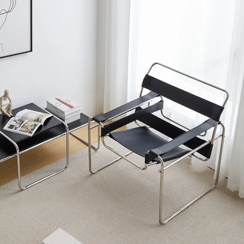 2022 Новое поступление современное простое минималистичное кресло для гостиной из нержавеющей стали кожаное кресло для отдыха дизайнерское кресло