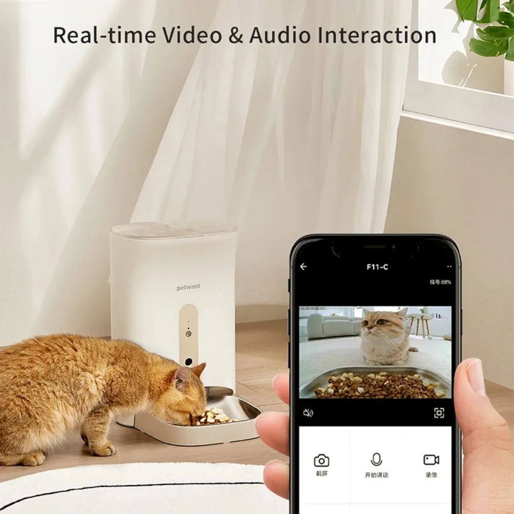Petwant 4.5L Smart Programable Dog Cat Dry Food Dispenser Camera APP Remote Timed Stainless Steel Bowl Automatic Pet Feeder
