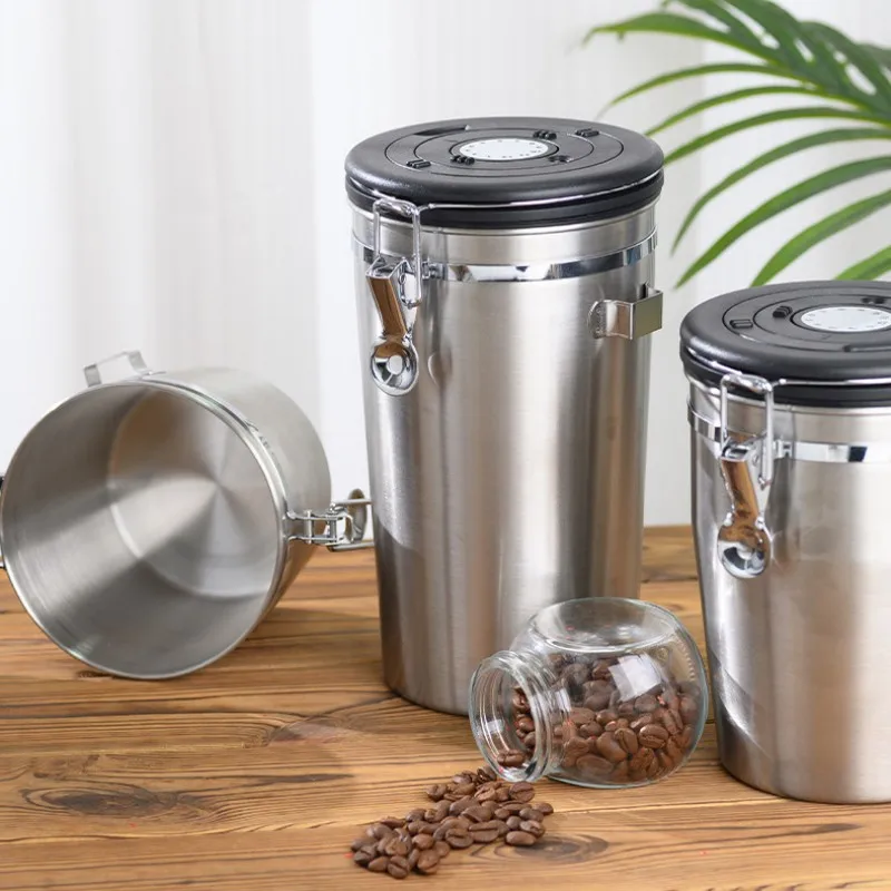 New Stacked Storage Box One Way Exhaust Valve Storage Tank Multi Color Stainless Steel Coffee Sealed Tank