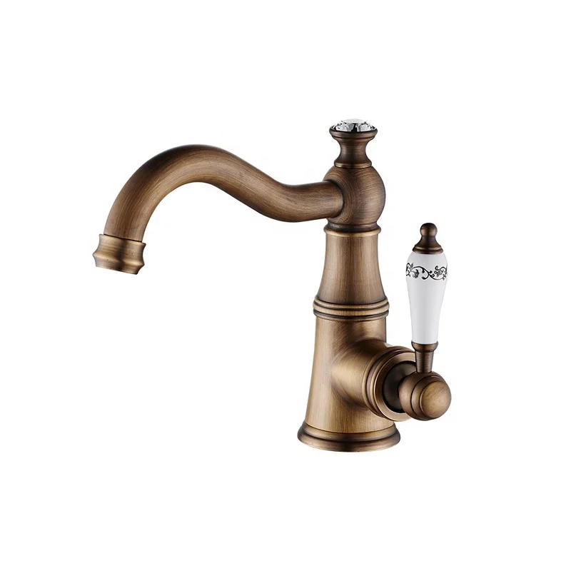 Classic Vintage Antique Brass Bathroom Sink Faucet Tap Single Hole Copper Basin Cold Hot Water Tap XR0418