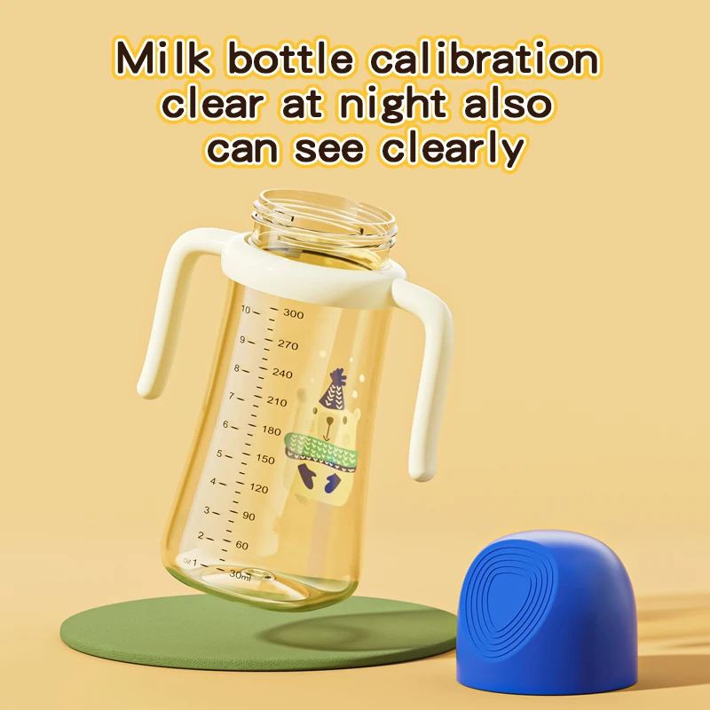 Hot Selling Baby Products Baby Bottle 300ml Standard Neck Food Grade PCT Milk Drinking Hand Free Colourful Baby Bottle