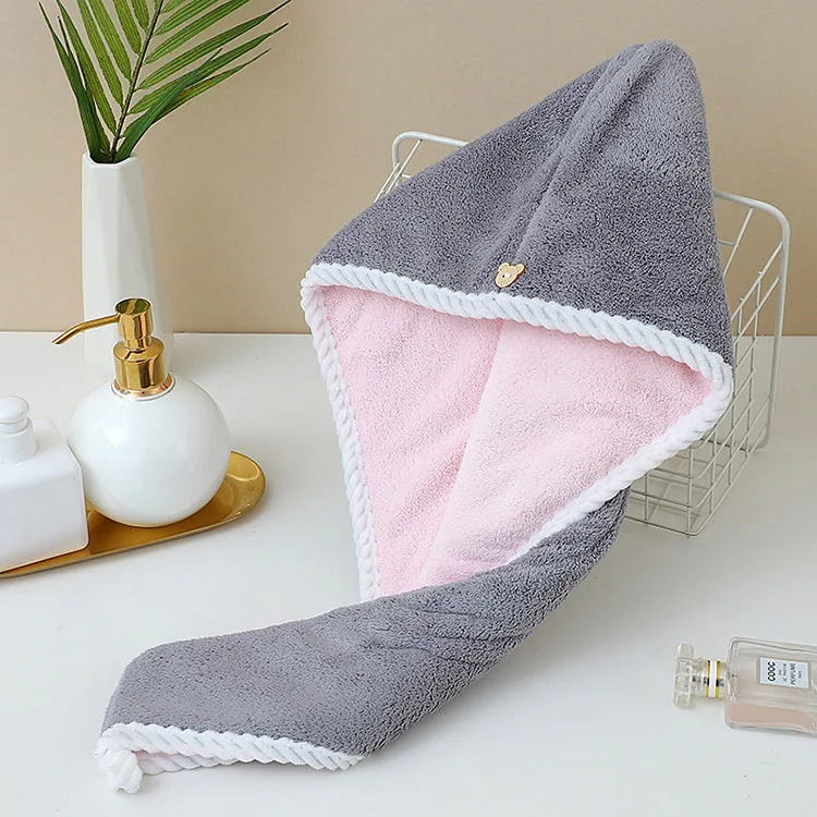 Double layer thick coral velvet dry hair towel  soft and strong water absorbing curly and straight hair special dry hair cap