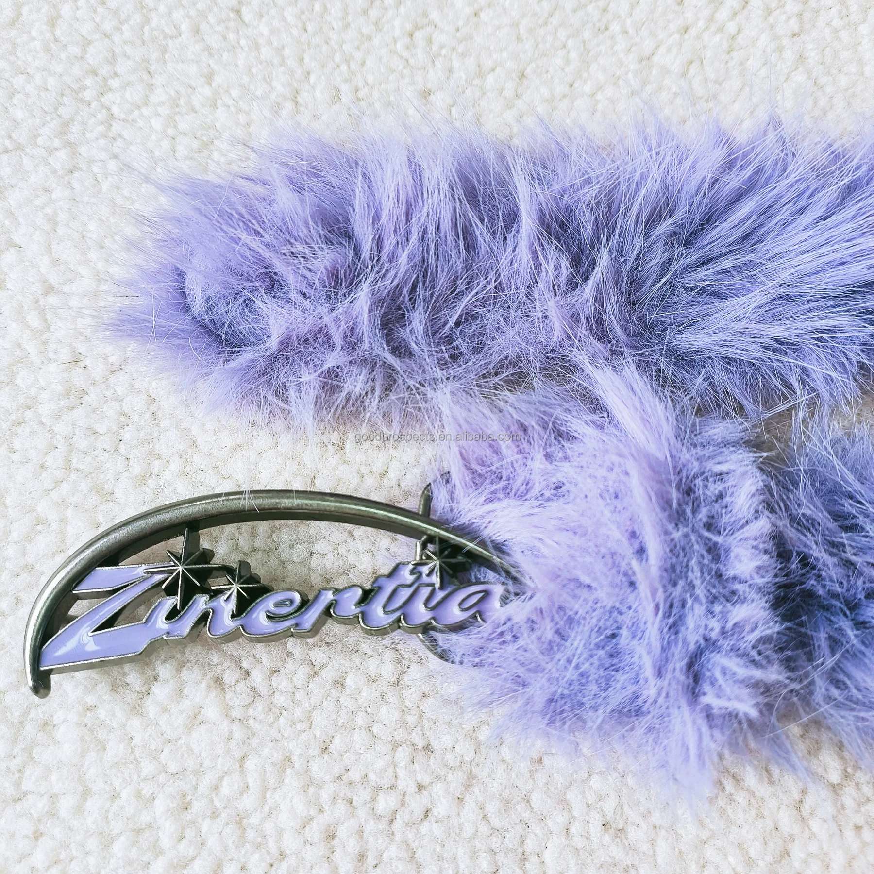 Fashion new design belt artificial purple fur with black full grain Leather zinc alloy custom buckle for men women