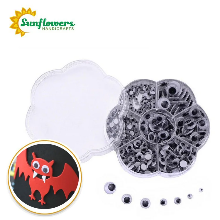 500PCS mixed4mm-12mm  size  White and Black googly eyes self adhesive in Portable Plastic Box