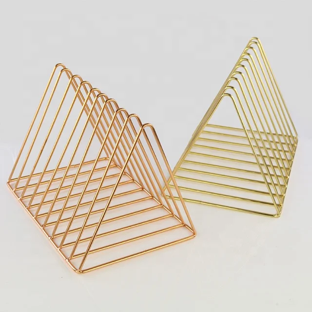 
Simple custom triangle design multifunctional metalbookstandholder metal wire magazine bookends 