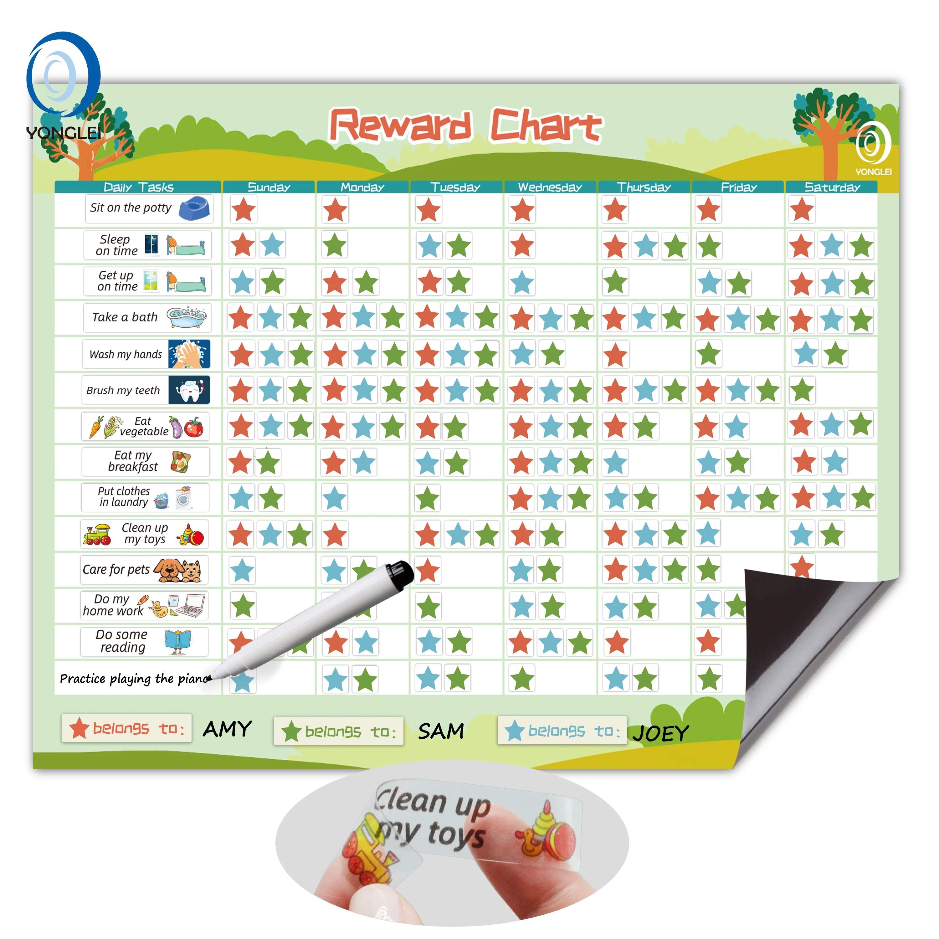 
RC1.1-6A2 Yonglei nanotechnology dry erase magnetic activity chart my potty reward chart educational toys 
