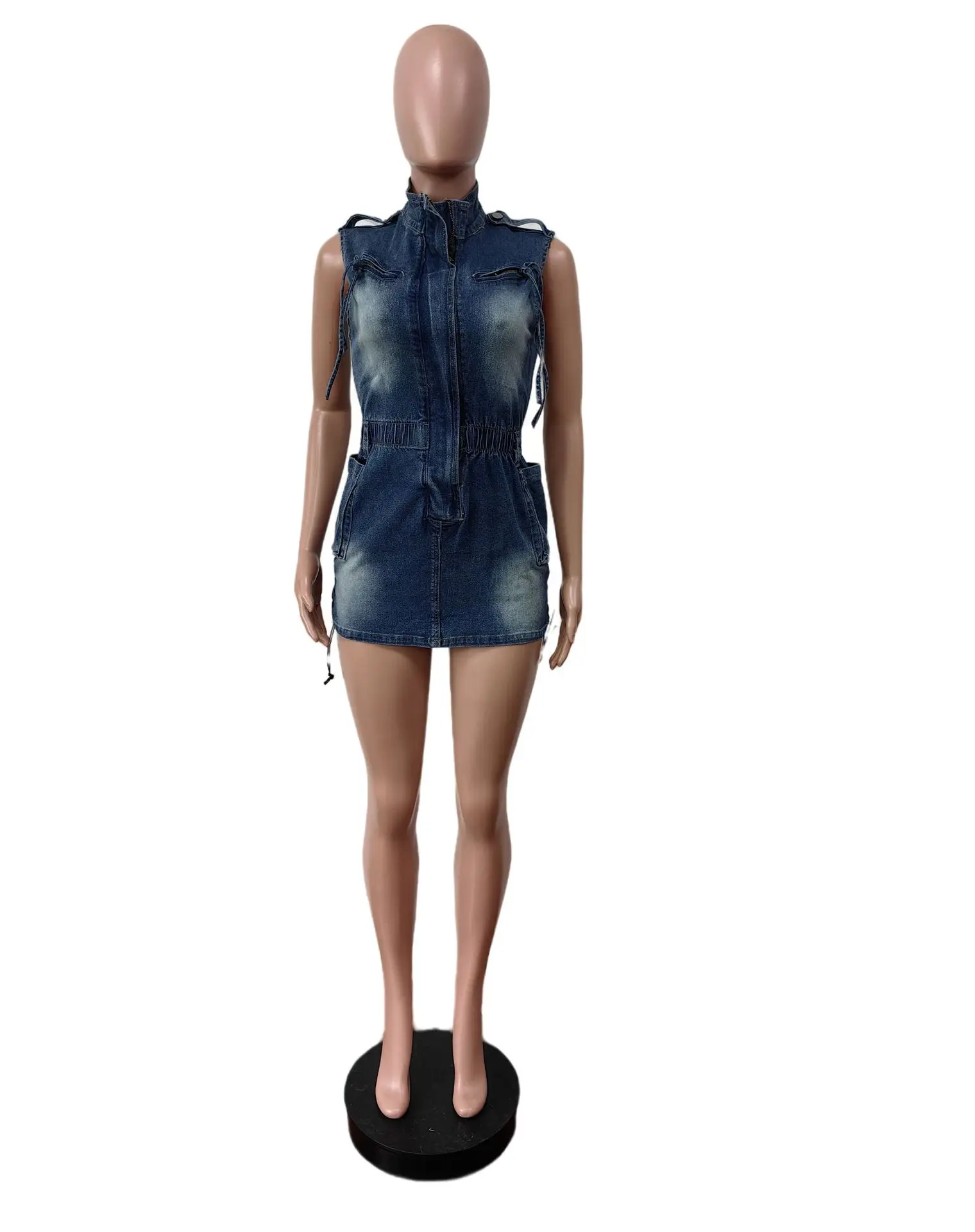 Wholesale usa size S-2XL fashion women clothes stretchy denim jeans sleeveless dress