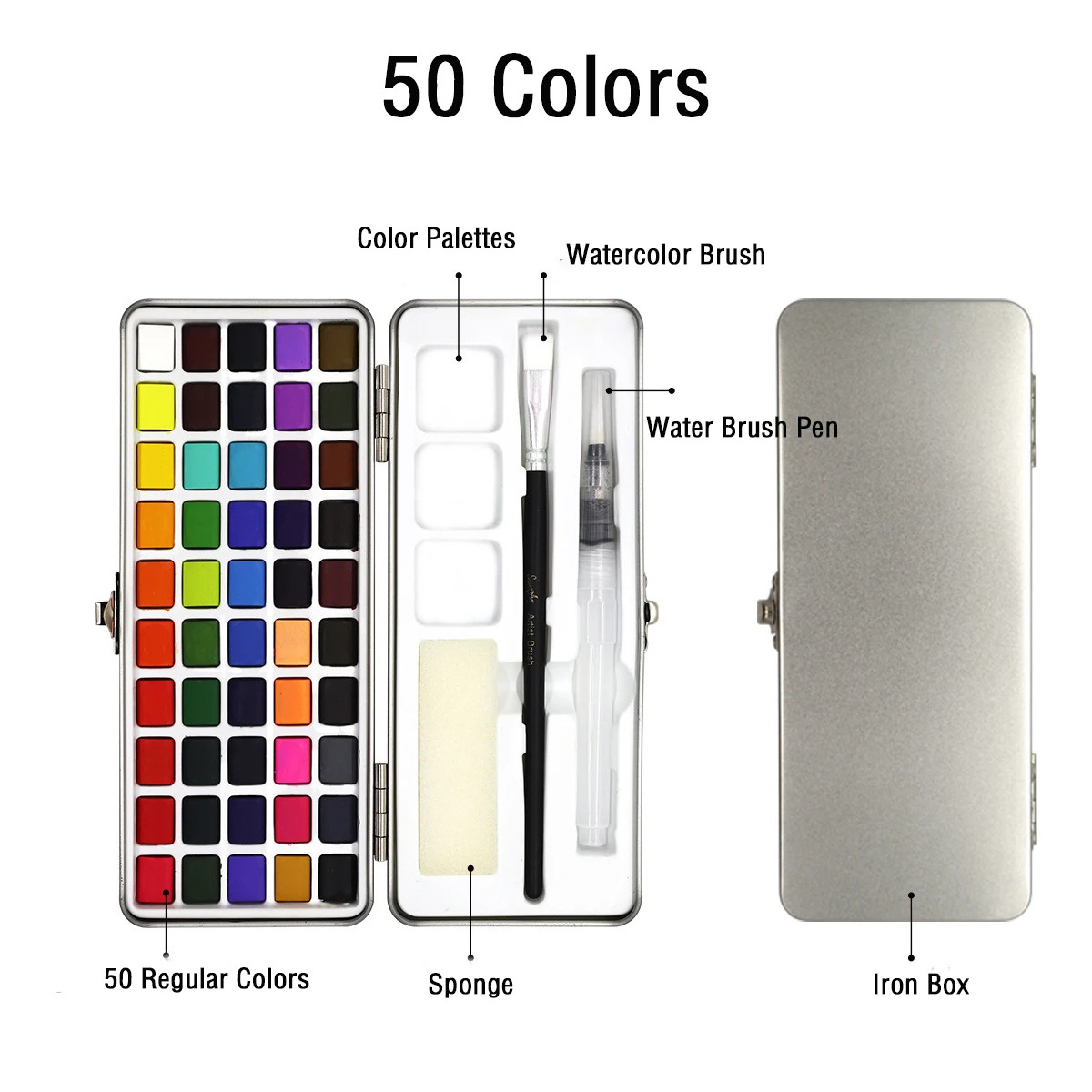 Wholesale solid watercolor paint sets, iron box art pigments 50/72/90/100/128 colors