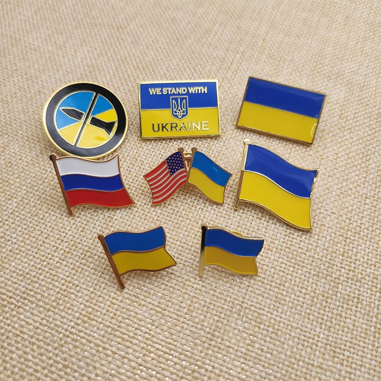 Ukrainian Flag Pin American Ukrainian Double Flag Pin Metal Enamel Badge