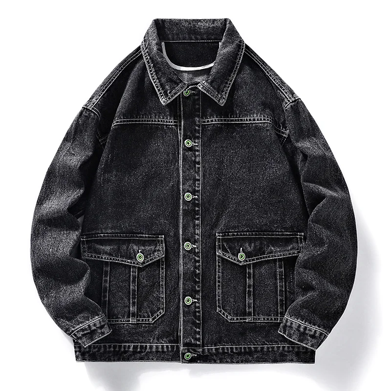 ANSZKTN 2024 new denim plus fat plus 300 pounds fat retro top loose denim jacket