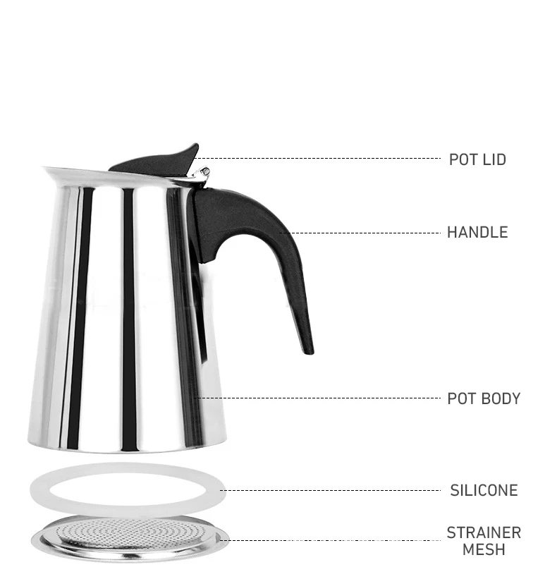 Camping Aluminium Moka Espress Stovetop Espresso Maker Real Italian Coffee Moka Pot 6 Cups